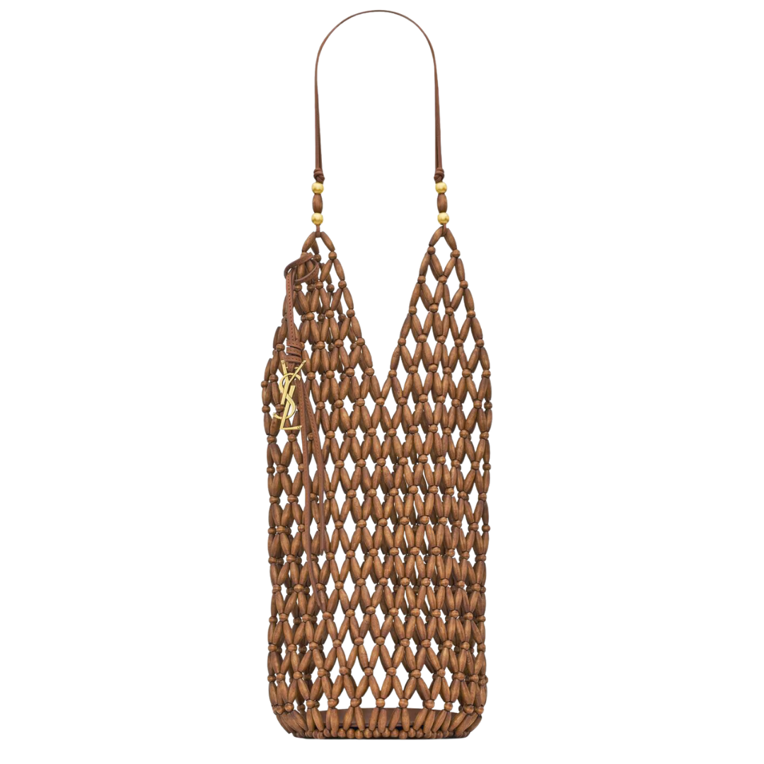 Brown woven earrings on a white background