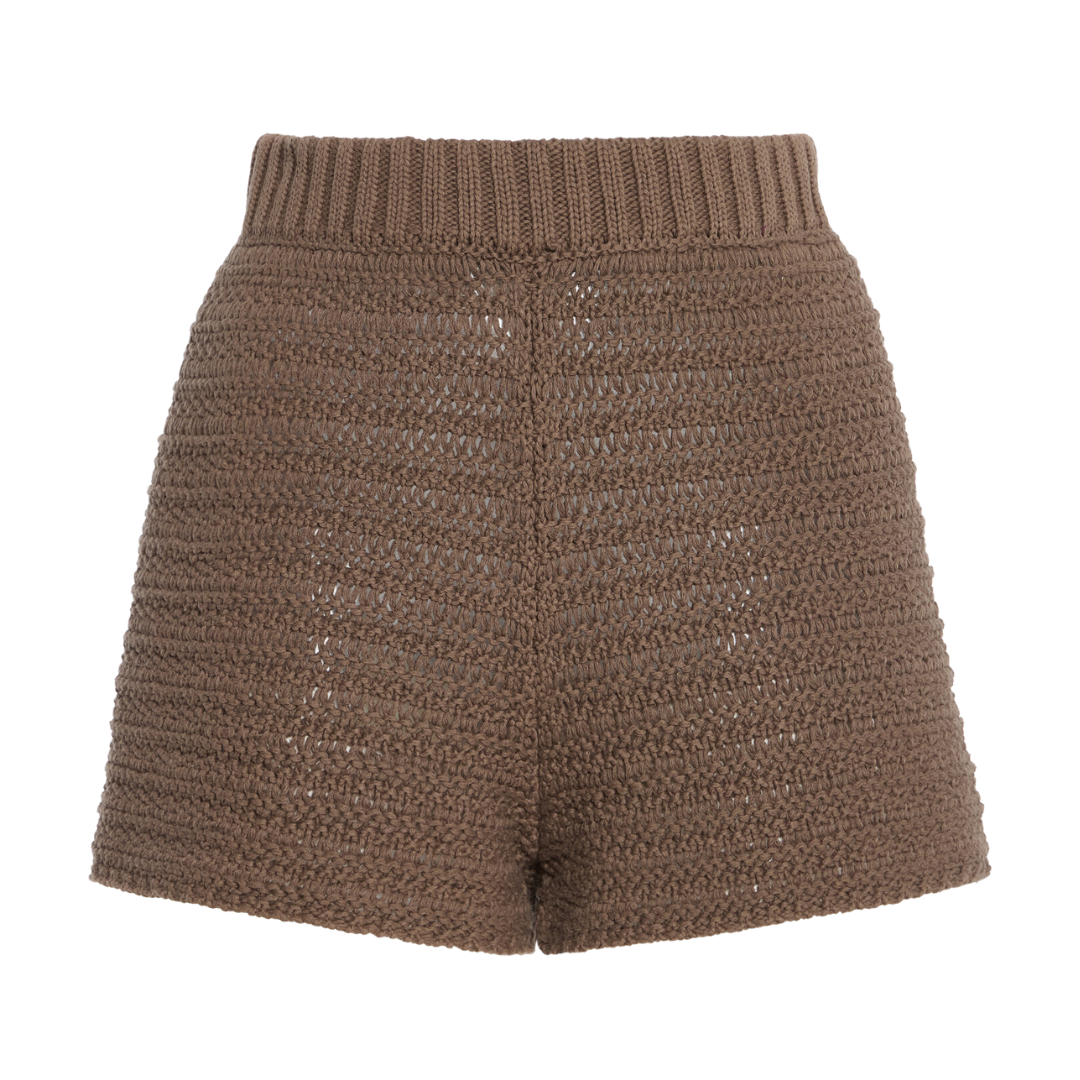 Brown knitted shorts on a white background