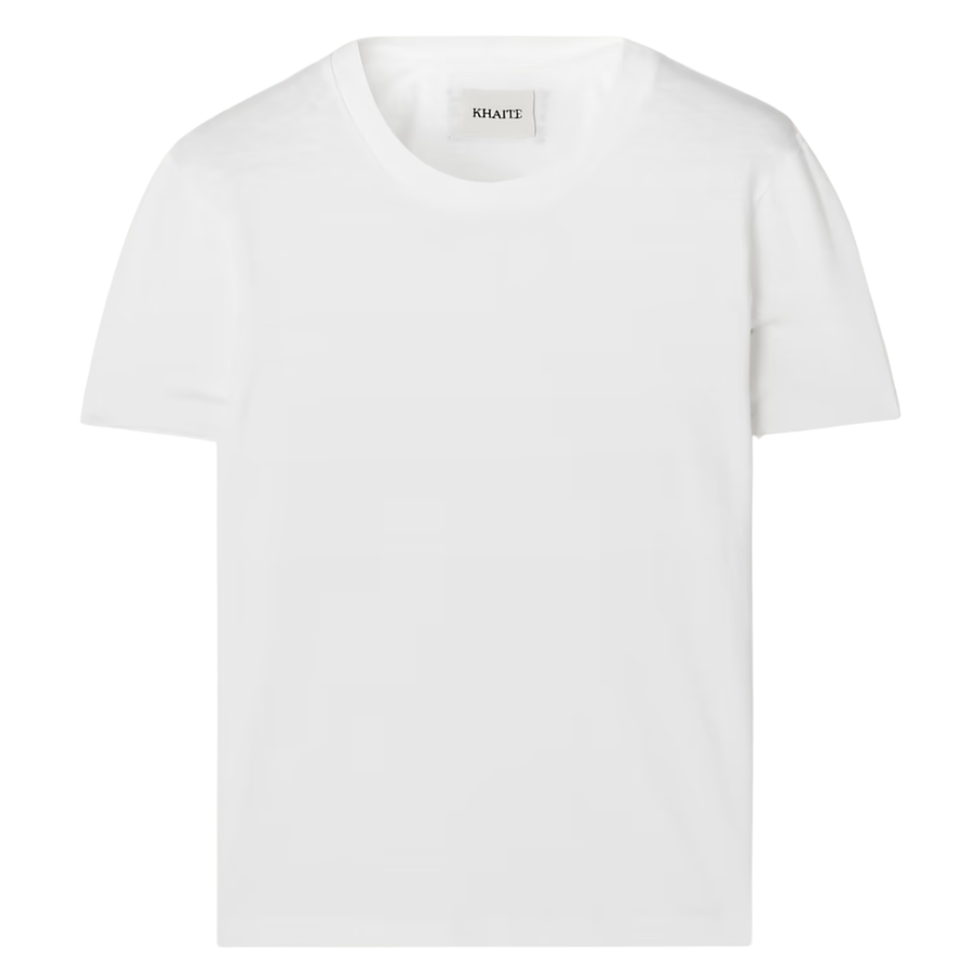 White t-shirt with 'Khaite' branding on a white background