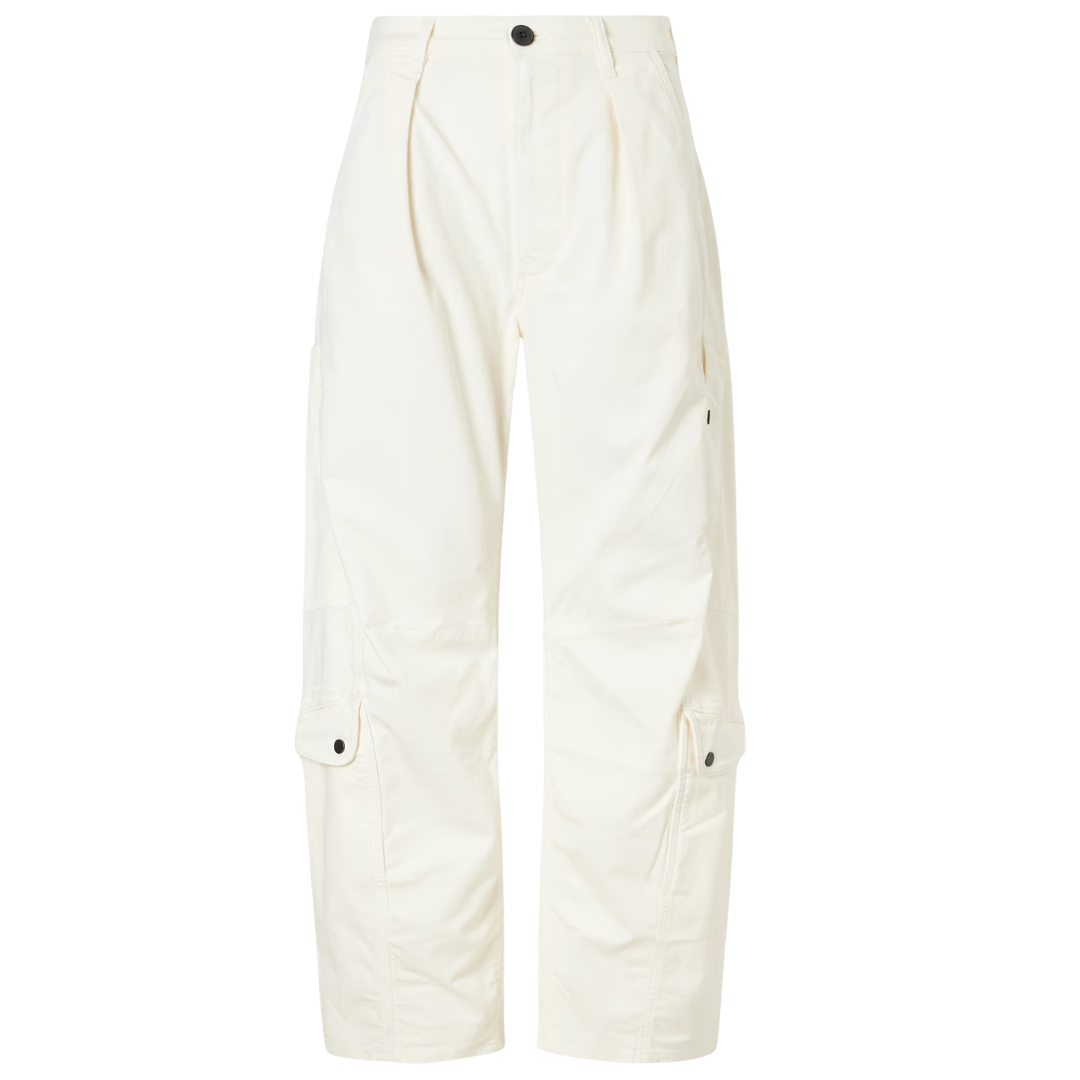 White barrel jeans on a white background